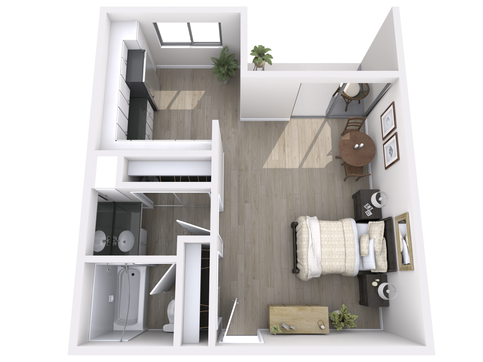 Floor plan for studio, 1 bath, 427 sqft
